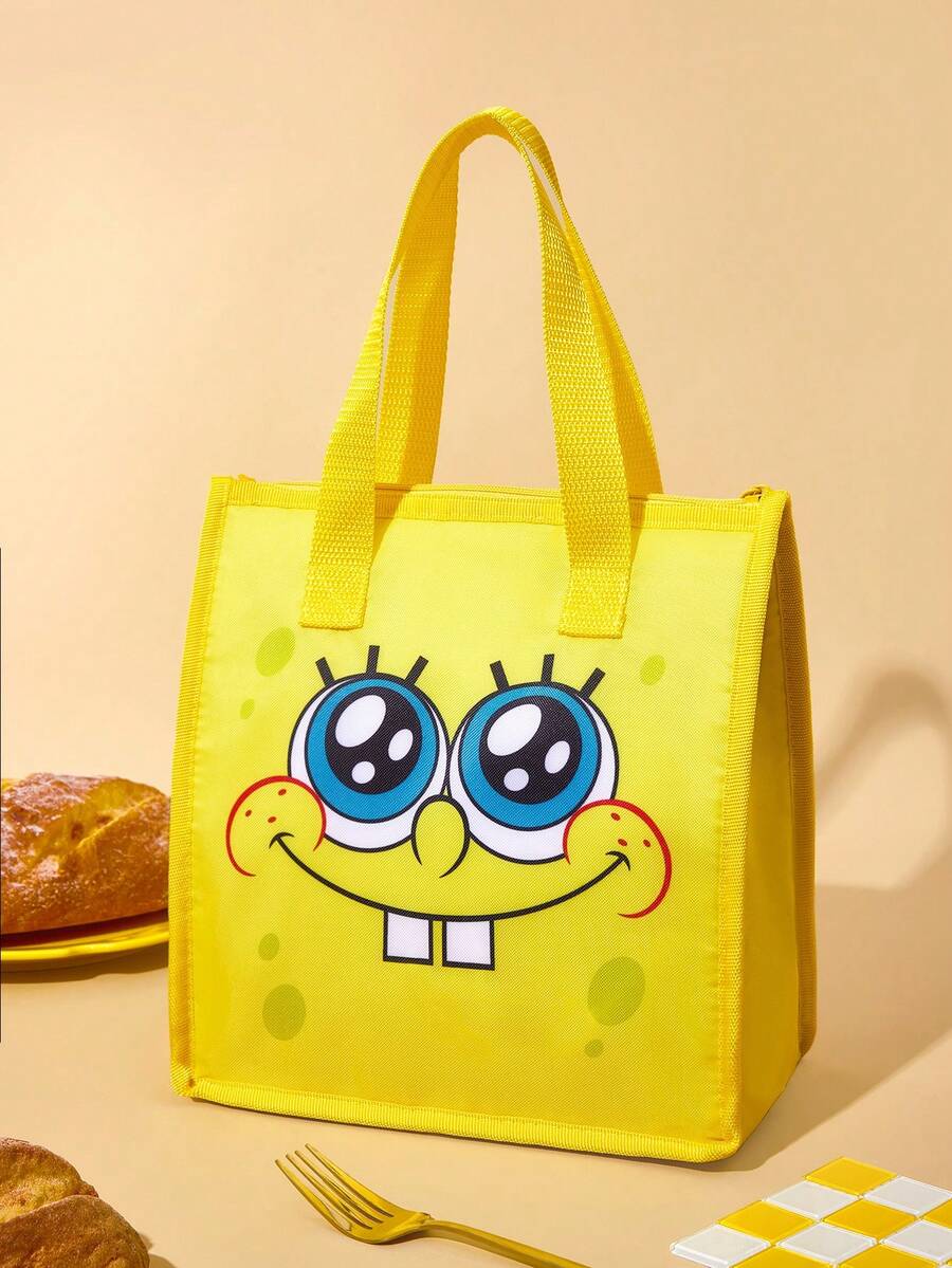 SpongeBob SquarePants | SHEIN 1个印花图案保温午餐包，可保温或保冷，野餐包，大容量，可装午餐盒和饮料，适合野餐、露营、旅行、家庭使用，适合家庭、学生，也是送礼佳品。 - 黃色 - 查看 1