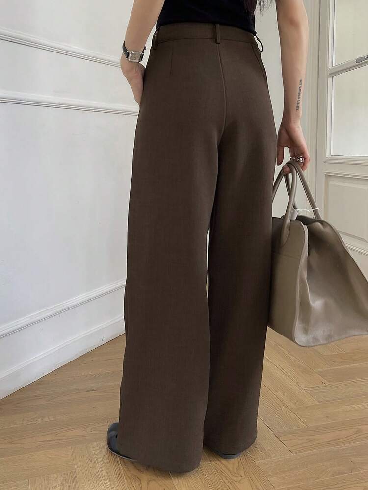 Women's Casual Solid Color Pleated Loose Suit Pants, Autumn