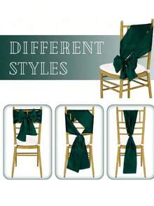 10pcs Dark Green Satin Chair Bow Sashes Wedding Chair Ribbon Bow Silk Chair Knot Ties For Reception Restaurant Event Banquet Party Hotel Decorations - Dark Green - View 4