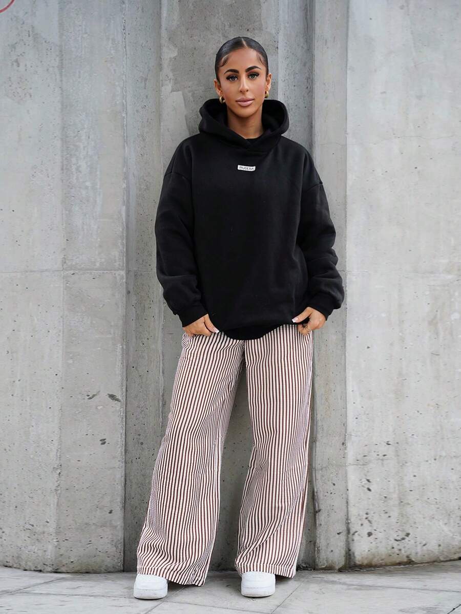 SAYEHFBABY بنطلون نسائي فضفاض واسع الساق بطبعات خطوط وحروف