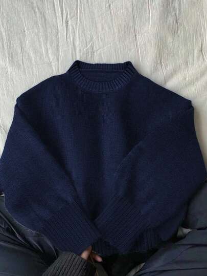 EMERY ROSE Women's Short Solid Color Casual Knit Stand Collar Sweater