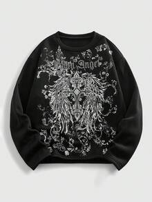 ROMWE MEN Goth Men's Cross Print Crew Neck Pullover Sweatshirt - Black - View 1