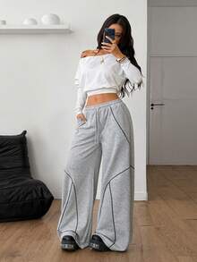 Coolane Women's Winter Streetwear Basic Daily Wear Casual Homecoming Sportswear Contrast Piping Baggy Low Rise Banana Pants