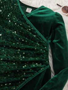 1 Piece Young Girls Casual Simple Gorgeous Elegant Solid Color Knitted Splicing Small V-Neck Long Sleeve Slim Slit Asymmetrical Hem Dress Suitable For Birthday Parties, Evening Parties, Performances, Weddings, Baptisms, Opening Ceremonies, Play, Parties, Photo Shoots, Vacations, Festivals Suitable For Daily Use Suitable For Travel Suitable For Spring, Autumn And Winter - Army Green - View 7