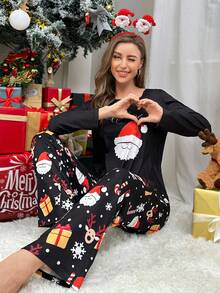 Christmas Santa Claus Print PJ Set Fall Winter Clothes