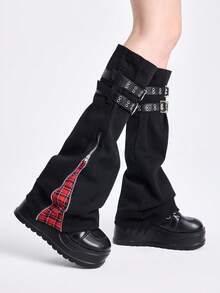 Goth 1 đôi ống tay áo giả da họa tiết xoắn ốc màu tối dành cho nữ - màu đen - Xem 1