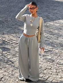 Muchica Women's Casual Knit Loungewear Set, Grey - Multicolor - View 3