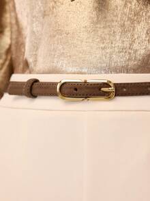 MOTF PREMIUM SLIM GOLDTONE BUCKLE BELT ELEGANT,SCHOOL - Coffee - View 4