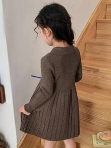 Dazy Kids 女童高领长袖毛衣连衣裙 - 棕色 - 查看 2