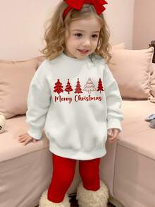 SHEIN Sudadera holgada de cuello redondo de punto suave para bebé niña, adecuada para otoño/invierno, con diseños clásicos navideños como Papá Noel, árbol de Navidad, muñeco de nieve, regalo de Navidad, reno, copo de nieve, estampado de patrones navideños, adecuada para Navidad - Multicolor - Ver 2