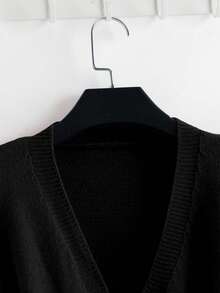 GlowEve New Elegant Button Decor Pullover Sweater, Minimalist European & American Style Fashion Knit Top - Black - View 4