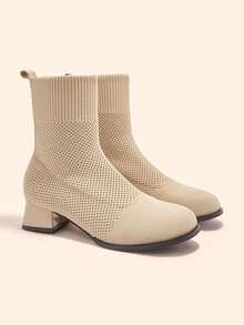 CUCCOO BASICS Botas de tobillo con tacón grueso, versátiles y transpirables para uso diario de las mujeres - Albaricoque - Ver 2