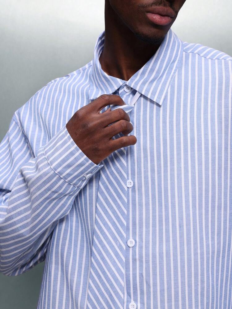 PLAYBOY X SUMWON Logo Striped Button Down Shirt Long Sleeve Collared Business Casual Cropped Fit Design