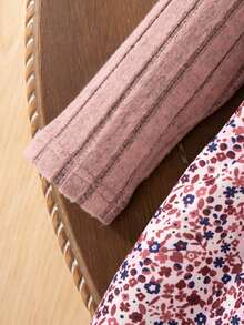 Souflis Souflis Infant/Baby Girl Knitted Round Neck Floral Ruffle Hem Dress, Lotus Root Pink