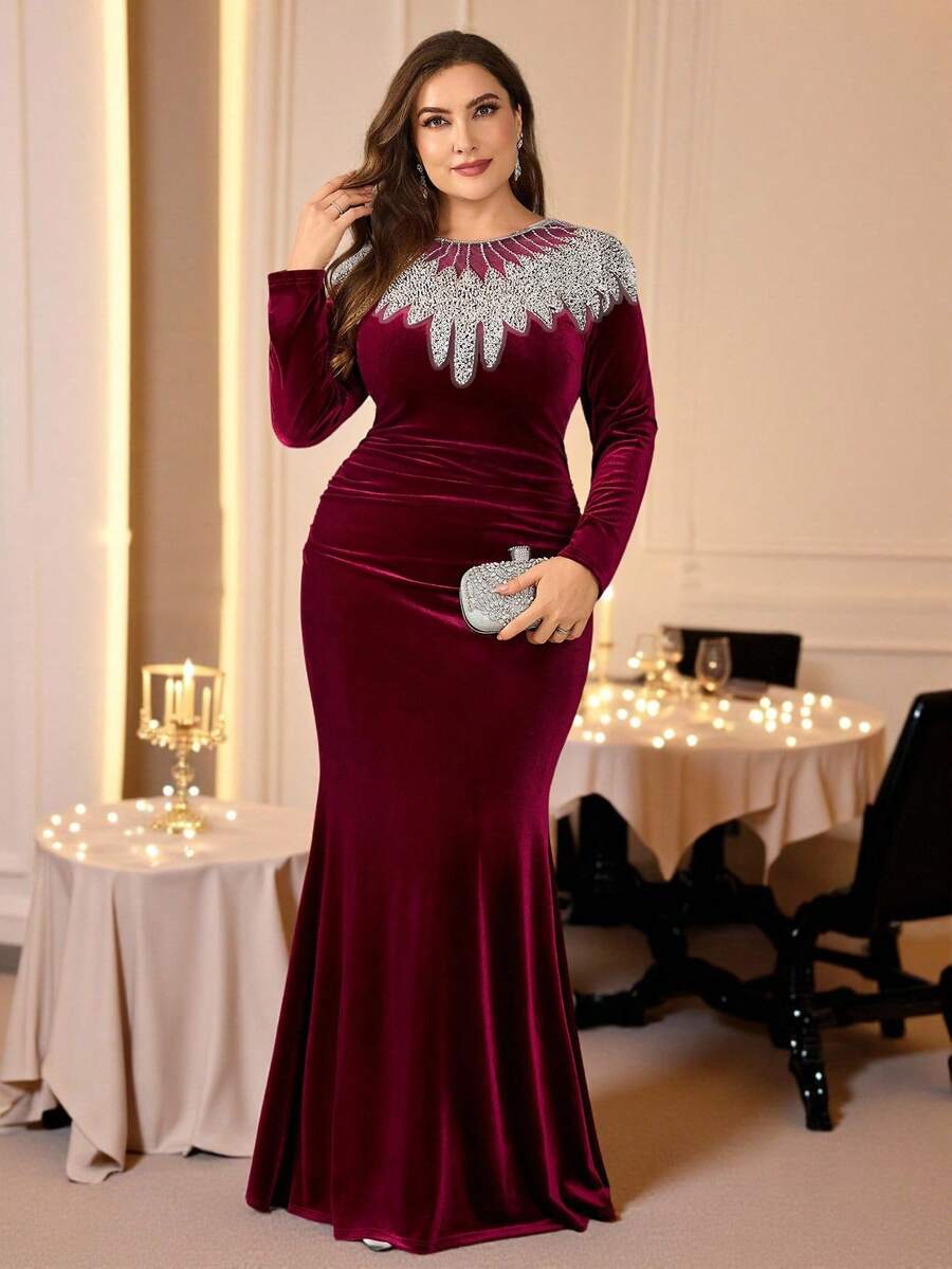 Coutiva Vestido de noche formal de talla grande (muy adornado) - Burdeos - Ver 1