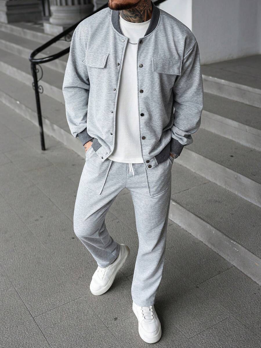 Manfinity CasualCool Men's Contrast Trim Button Front Long Sleeve ...