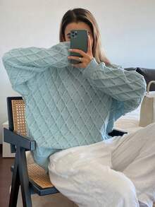 DAZY Áo len chui đầu kẻ caro cổ điển kiểu Pháp dành cho nữ, Thu/Đông - Màu xanh lam - Xem 8