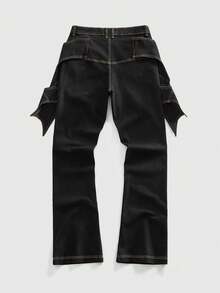 ROMWE MEN Goth Jeans acampanados con alas de murciélago para hombre en Halloween - Negro - Ver 2