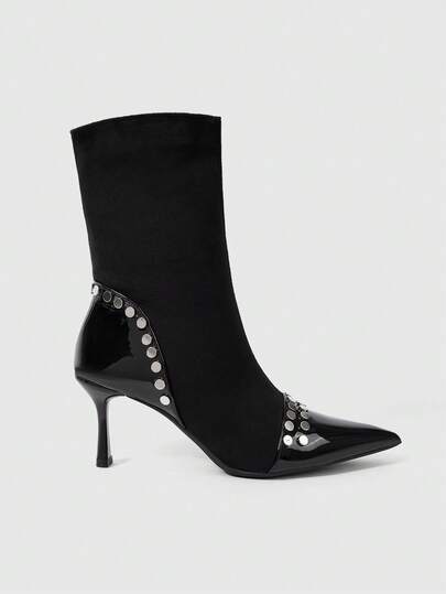 Grunge Punk Women's Studded Pointed Toe Stiletto Ankle Boots