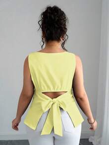 Elenzga Áo cánh hở lưng thanh lịch màu trơn cỡ lớn cho nữ - Vàng nhạt - Xem 7