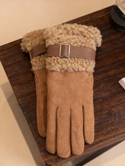 Cirelle 女士冬季手套，保暖内衬厚实保暖触摸屏防风防水绒面户外滑雪雪手套，带羊羔绒衬里