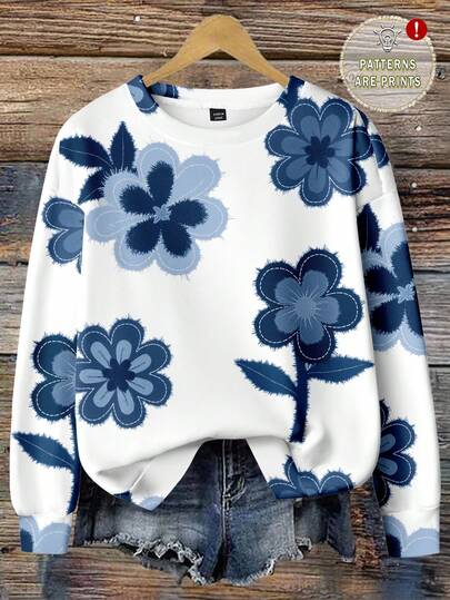 EMERY ROSE Hanorac cu imprimeu floral casual pentru femei, mărime plus, toamnă