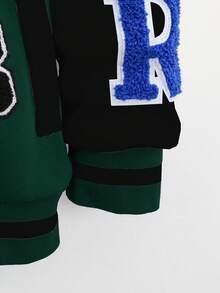 SHEIN 男童秋冬抓绒连帽外套，字母印花，校园风外套，运动外套