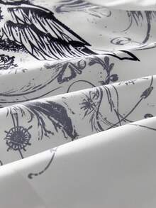 AXEPEAK 男士休闲衬衫，饰有交叉翅膀印花元素，宽松长袖上衣 - 白色 - 查看 6