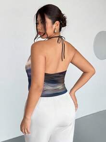 Firerie 大码女式性感垂褶领露脐背心，金属装饰，扎染印花，适合通勤、派对、音乐节、度假、情人节、演唱会、演出、约会、正式场合、婚礼等场合。 - 彩色 - 查看 3