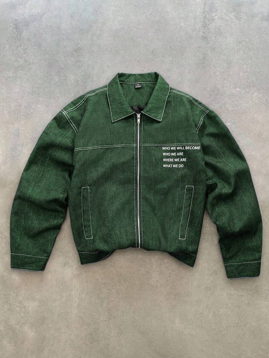 Manfinity EMRG Men's Casual Street Style Long Sleeve Jacket Green Jacket Men Jacket Vintage Jacket Work Jacket Cropped Jacket - Green - View 1