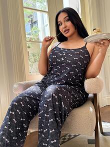 SHEIN 2pcs/Set Butterfly Ditsy Floral Camisole And Pants Set, Sexy Style, Spring/Summer - Grey - View 7