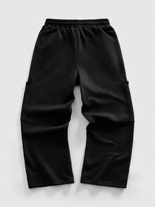 ROMWE MEN Goth 男士休闲骷髅印花抽绳腰裤，秋季款 - 黑色 - 查看 2