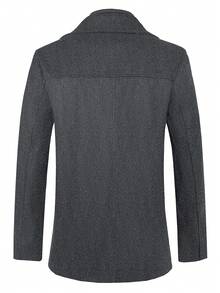 Manfinity Mode 男士纯色长袖休闲羊毛混纺夹克，双排扣设计，秋冬季 - 深灰色 - 查看 2