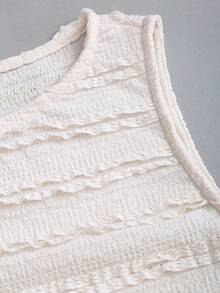 Sweetra 女士纯色纹理圆领背心和蛋糕中长裙两件套 - 杏色 - 查看 8