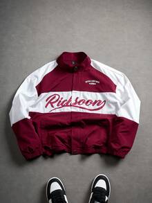 PAVTROS 加大码男士休闲撞色印花拉链夹克 - 彩色 - 查看 1