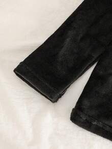 2 件套女童长袖运动衫和裤子套装，黑色蓬松云朵刺绣和格子图案，冬季休闲舒适家居服 - 黑色 - 查看 7