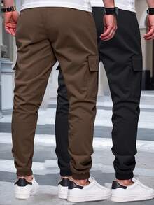 Manfinity Homme Pantalones cargo casuales de unicolor para hombre - Multicolor - Ver 2