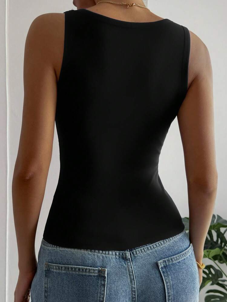 Women's Casual Everyday Commute Simple Solid Color Square Neck Thermal Lined Fitted Tank Top, Summer