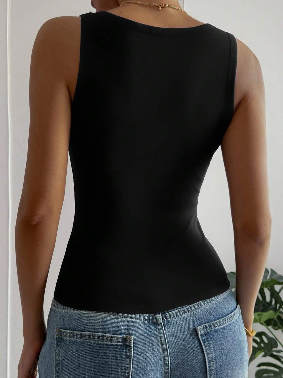 Women's Casual Everyday Commute Simple Solid Color Square Neck Thermal Lined Fitted Tank Top, Summer