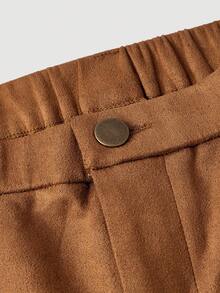 SHEIN MOD 大码棕色约会之夜纯色PU皮直筒裤，棕色系沙漠风情，70年代复古美学 - 棕色 - 查看 2