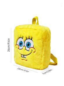 SpongeBob SquarePants | SHEIN 1 Mochila de peluche con bordado de dibujos animados, correa ajustable, bolsa de fitness, bolsa casual, mochila de lona, bolsa escolar, bolsa de viaje, para niñas, para niños, para adolescentes, para mujeres, para hombres, ideas de regalo - Amarillo - Ver 12