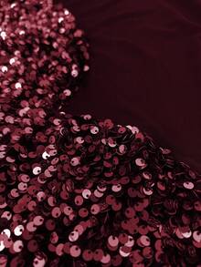 Cravure Nuova maglia a maniche lunghe da donna alla moda, aderente, con paillettes colorate e contrasto in rete trasparente - Bordò - Visualizzare 4