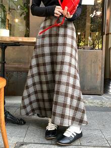 DAZY 休闲通勤格子长裙，秋冬季 - 霧霾藍 - 查看 6