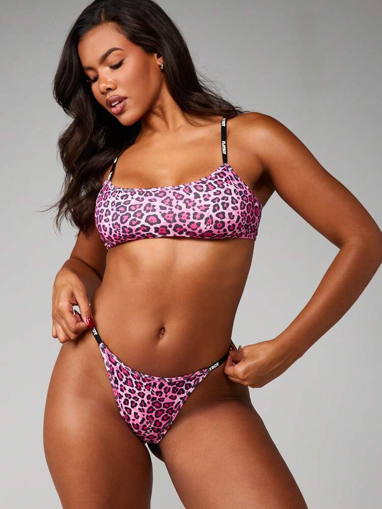 Missguided x Playboy Leopard Print Bralette With Branded Adjustable Straps Logo Intimate Swimwear