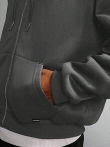 SUMWON 男士拉链连帽衫，时尚男士拉链连帽衫，精致针织设计，休闲、运动、都市探索的理想之选，纯色款 - 深灰色 - 查看 4