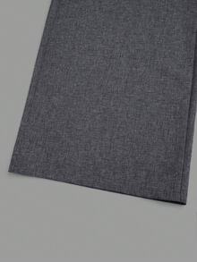 SHEIN Unity 大码女式梭织面料纹理亚麻混纺弹力腰直筒宽松裤，带口袋 - 灰色 - 查看 6
