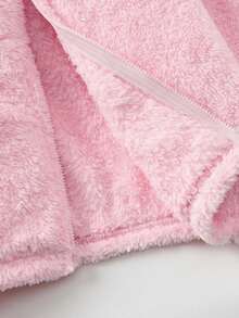 SHEIN Young Girl Letter Applique Long Sleeve Zip-Up Fleece Jacket, Autumn/Winter  Fashion - Black - View 7