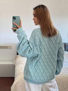 DAZY Áo len chui đầu kẻ caro cổ điển kiểu Pháp dành cho nữ, Thu/Đông - Màu xanh lam - Xem 2