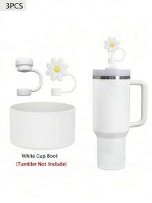 3 件适用于 30-40 盎司杯子的配件、1 个可重复使用的 10 毫米硅胶花吸管盖、1 个硅胶吸管盖（与 杯防溢漏塞防溅防尘吸管盖兼容）、1 个杯子硅胶保护套保护底套、杯子配件、节日派对礼物 - 彩色 - 查看 15