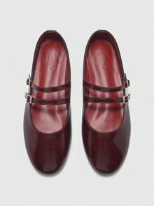 CUCCOO BIZCHIC Women's Versatile Commuter Snap Flats - Burgundy - View 2